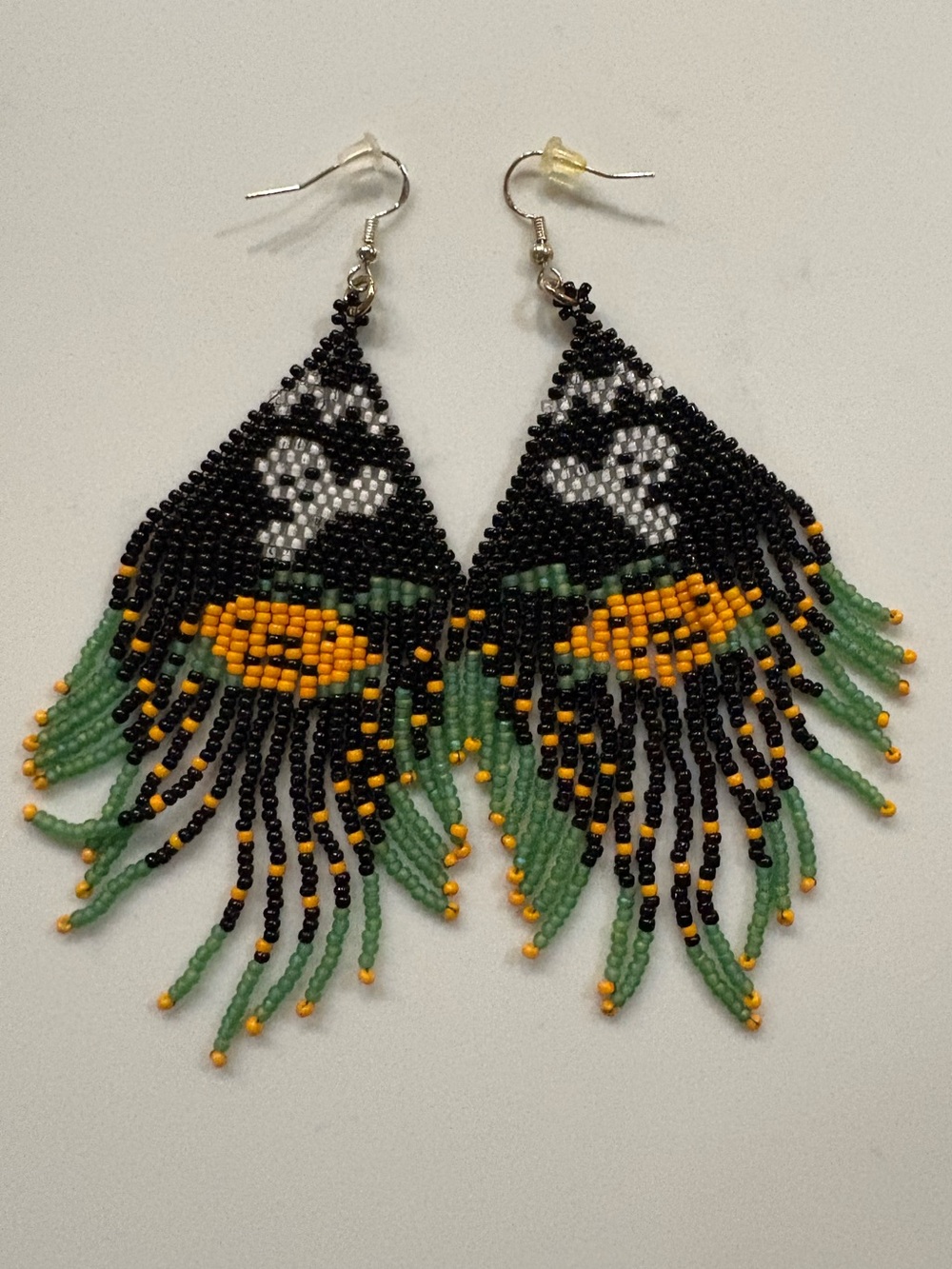 Handmade Halloween Ghost and Pumpkin Seed Bead Dangle Earrings